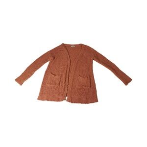 Listicle Rust Orange Popcorn Knit Open Front Cardigan Sweater Pockets Medium